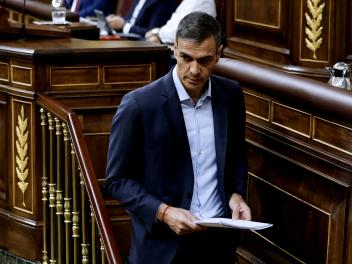 El presidente del Gobierno, Pedro Sánchez, tras su intervención en la sesión de control al Gobierno en el Congreso.