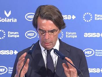 El expresidente José María Aznar, interviniendo en un desayuno informativo de Fórum Europa.