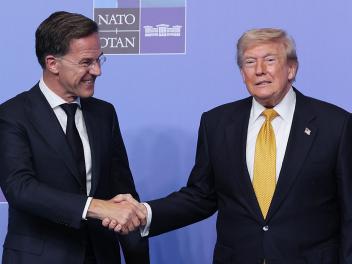 ANKARA, TURKEY - JULY 08: NATO Secretary General Mark Rutte greets Donald Trump, President of United States during a welcome ceremony of allied heads of state and government, on July 08, 2026 in Ankara, Turkey. Leaders from NATO's 32 countries, plus NATO allies like Ukraine, gathered in the Turkish capital to discuss a range of issues involving spending targets, defense industrial production, and support for Ukraine, among other topics. (Photo by Win McNamee/Getty Images)