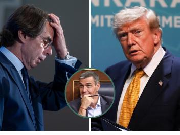 Combo de imágenes de archivo del expresidente Aznar, el presidente Trump; y su homólogo español, Pedro Sánchez, en el círculo.