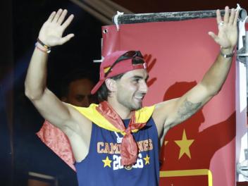 Ferran Torres en la celebración del mundial