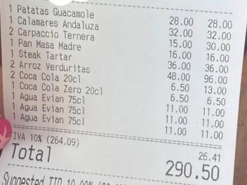 Ticket de un restaurante