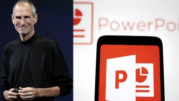 Una imagen de archivo de Steve Jobs y otra de PowerPoint