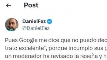 Muestra la reseña que Google ha eliminado y la explicación que le han dado: no se entiende