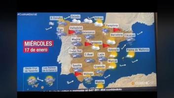 Cachondeo en la red por este mapa del tiempo que ha hecho 'Cuatro al día': fallo técnico