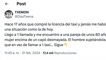 Un taxista cuenta la tensa situación que ha vivido con una clienta de 80 años: minutos decisivos