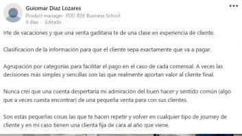 Un restaurante rompe el contador de visitas en Linkedin con lo que le ha hecho a una clienta