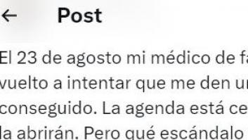 Cuenta lo que le está costando conseguir una cita en la sanidad pública y da para reflexionar mucho