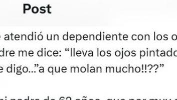Su padre de 62 años ve a un dependiente con los ojos pintados y su respuesta final es para enmarcar