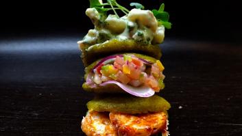 Trío de arepas de mar: de pulpo a la gallega, de cazón y de ceviche