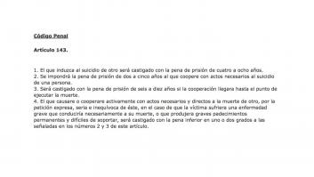 ¿Qué dice el Código Penal sobre el auxilio al suicidio?
