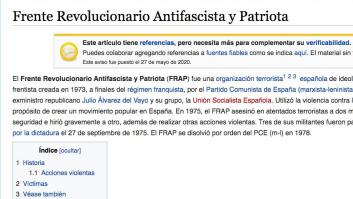 La página del FRAP en Wikipedia sufre hasta 28 cambios en seis horas
