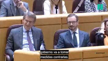 Calviño le cuenta a Maroto cómo ha sido la semana del PP y las cámaras capturan la reacción de Feijóo