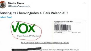 Una diputada de Compromis se fija en un detalle de este texto de Vox y lo resalta en rojo
