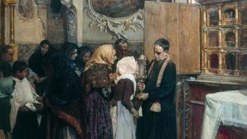 Las curiosas imágenes del traslado de 'El beso de la reliquia', uno de los cuadros de la exposición de Joaquín Sorolla en Londres