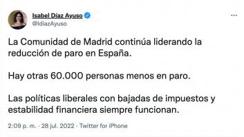 Hasta 'Grandes Zascas' se hace eco de la réplica de un economista a este tuit de Ayuso