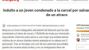 Miles de personas piden el indulto del joven condenado a dos años de cárcel tras "salvar" a una mujer en un atraco