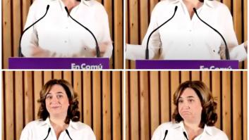 Las caras de Ada Colau por lo que ha pasado tras cinco minutos de discurso: no daba crédito