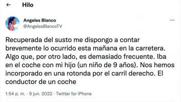Ángeles Blanco cuenta el susto que ha tenido en la carretera junto a su hijo de 9 años