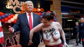 Una feminista irrumpe en la inauguración de la estatua de cera de Trump en Madrid