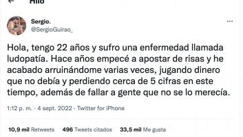 Un joven estremece a miles de personas al contar que es ludópata: "Engañé a mi madre"