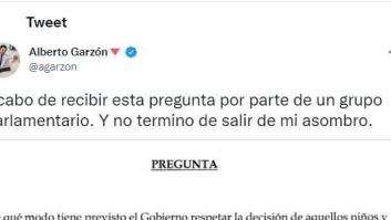 Alberto Garzón, perplejo por esta pregunta que le ha enviado un grupo parlamentario