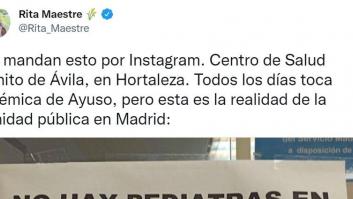 Rita Maestre muestra su total indignación con el cartel que le han enviado por Instagram