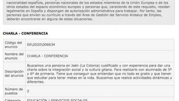 El polémico anuncio para dar una charla sobre cultura gitana: "Que entiendan que todo no es gratis"