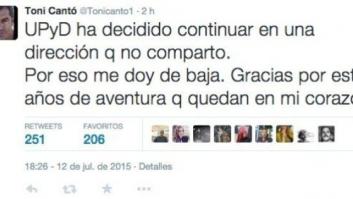 Toni Cantó anuncia que se da de baja de UPyD