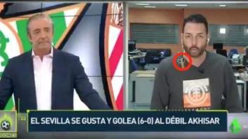 La cara de incredulidad de Pedrerol por lo que se vio en pleno directo de 'Jugones'