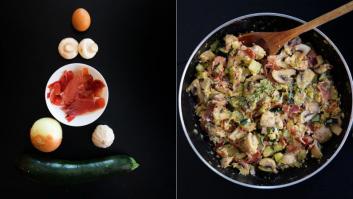 Recetas fáciles: revuelto de champiñones, calabacín y jamón