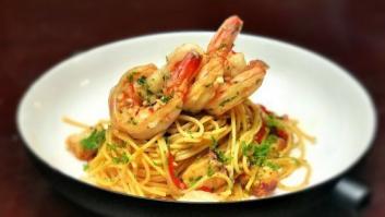 Linguine, langostinos y pulpo