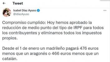 Un economista destapa la realidad tras este tuit de Ayuso