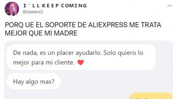 Una usuaria comparte unos mensajes con Aliexpress y maravilla en Twitter