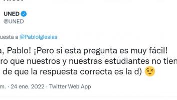 Iglesias da la respuesta más esperada a este tuit de la UNED: no le hace falta usar palabras