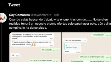 Indignación en Twitter por la indecente proposición que le han hecho para conseguir trabajo