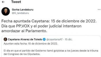 Un usuario responde a este tuit de Gorka Landaburu y él deja una réplica demoledora