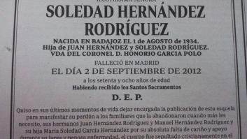 Una mujer encarga una esquela para perdonar a sus hermanos y su hija "por su absoluta falta de cariño" (FOTO)