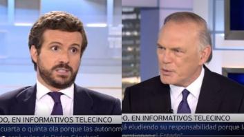 Piqueras lanza una pulla a Casado, éste la desvía y el presentador le acaba acorralando