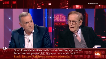 Le dicen a Tamames que si condena los crímenes de Franco y ojo la reacción: hasta golpea la mesa