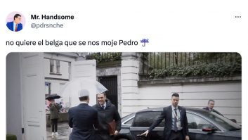 Ven el paraguas con el que el primer ministro belga recibe a Sánchez y muchos repiten este comentario