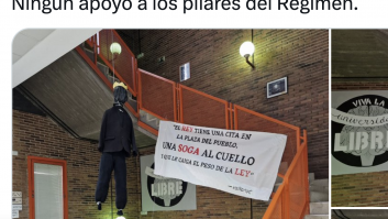 Un muñeco del rey aparece ahorcado en la Facultad de Políticas de la Complutense