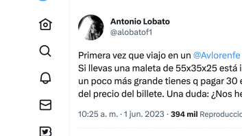 Antonio Lobato cuenta lo que le pasado al usar AVLO por primera vez y lo remata con un tuit de diez