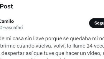 Llama para que le abra la puerta de casa, pero no lo consigue, y se le ocurre esta genialidad