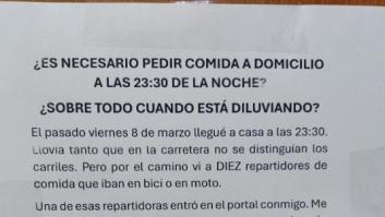 Este cartel que un vecino dejó a otro que pidió comida a domicilio (y la réplica abajo) monta debate