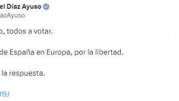 Ayuso publica esta foto pidiendo el voto para el PP y es imposible no fijarse en lo que aparece detrás