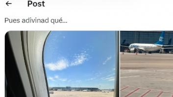 Mira por la ventana antes de que despegue el avión de Barajas y lo que ve sobre la pista es surrealismo en estado puro