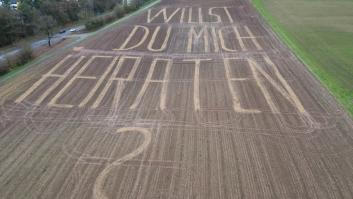 Usa un campo de remolacha y una enorme cantidad de paja para escribir una propuesta de matrimonio muy romántica