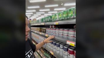 Una española muestra cómo está la cerveza colocada en un supermercado de Laos: al contrario que aquí