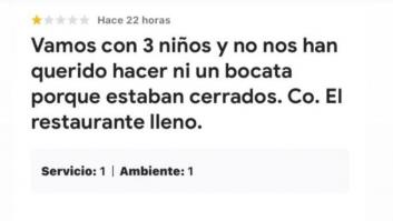 Se queja a un restaurante lleno en pleno puente de mayo de que no le hagan ni un bocata y la respuesta del dueño es fulminante
